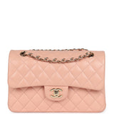 Pre-owned Chanel Small Classic Double Flap Light Pink Lambskin Gold Hardware