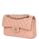 Pre-owned Chanel Small Classic Double Flap Light Pink Lambskin Gold Hardware