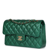 Chanel Small Classic Double Flap Bag Emerald Green Shiny Caviar Gold Hardware