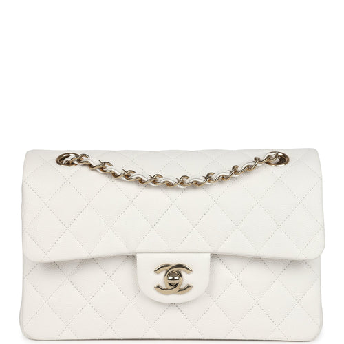 Chanel Small Classic Double Flap White Caviar Light Gold Hardware