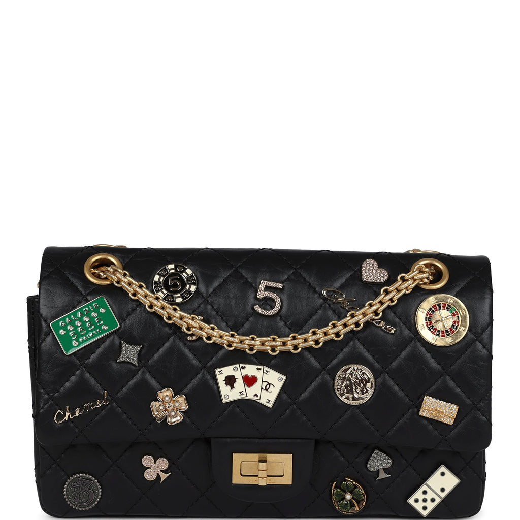 Chanel Small Reissue 225 Double Flap Lucky Charms Black Aged Calfskin Antique Gold Hardware Black Never worn Lambskin