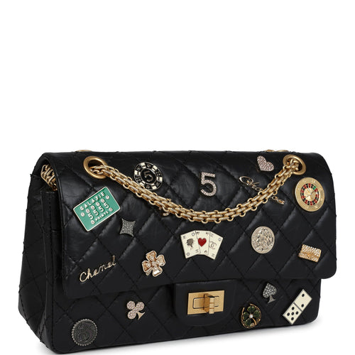 Chanel Small Reissue 225 2.55 Double Flap Lucky Charms Black Aged Calfskin Antique Gold Hardware