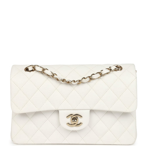 Chanel Small Classic Double Flap White Caviar Light Gold Hardware