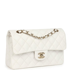 Chanel Small Classic Double Flap White Caviar Light Gold Hardware