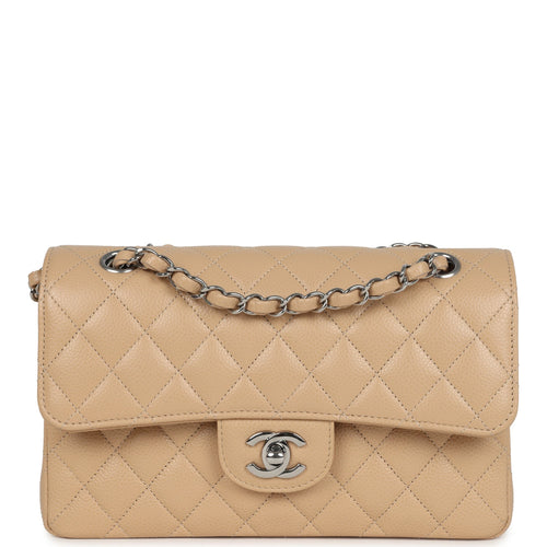 Chanel Small Classic Double Flap Bag Beige Caviar Silver Hardware