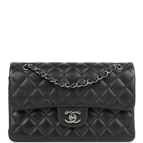 Pre-owned Chanel Small Classic Double Flap Bag Black Iridescent Caviar Ruthenium Hardware