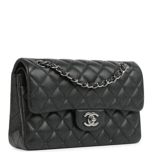 Pre-owned Chanel Small Classic Double Flap Bag Black Iridescent Caviar Ruthenium Hardware