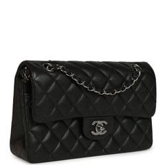 Pre-owned Chanel Small Classic Double Flap Bag Black Iridescent Caviar Ruthenium Hardware