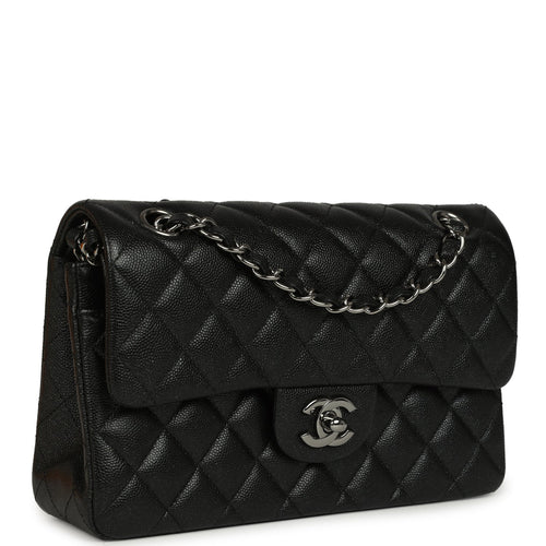 Pre-owned Chanel Small Classic Double Flap Bag Black Iridescent Caviar Ruthenium Hardware