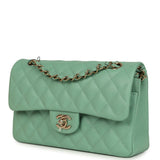Chanel Small Classic Double Flap Bag Green Caviar Light Gold Hardware