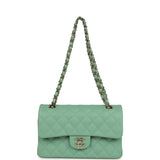 Chanel Small Classic Double Flap Bag Green Caviar Light Gold Hardware