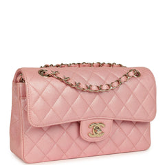 Chanel Small Classic Double Flap Bag Pink Iridescent Caviar Light Gold Hardware
