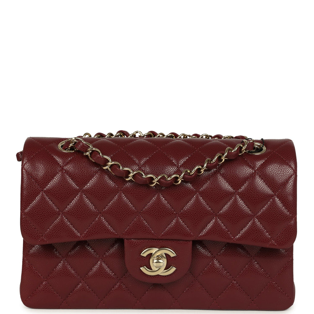 Chanel Small Classic Double Flap Bag Burgundy Shiny Caviar Light Gold