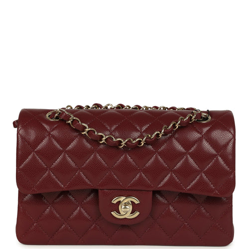 Chanel Small Classic Double Flap Bag Burgundy Shiny Caviar Light Gold Hardware