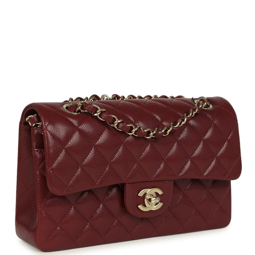 Chanel Small Classic Double Flap Bag Burgundy Shiny Caviar Light Gold Hardware