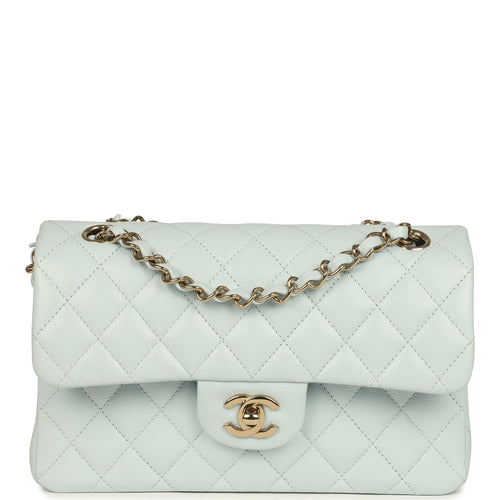 Chanel Small Classic Double Flap Bag Light Blue Shiny Caviar Light Gold Hardware