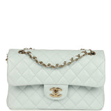 Chanel Small Classic Double Flap Bag Light Blue Shiny Caviar Light Gold Hardware