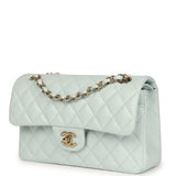 Chanel Small Classic Double Flap Bag Light Blue Shiny Caviar Light Gold Hardware