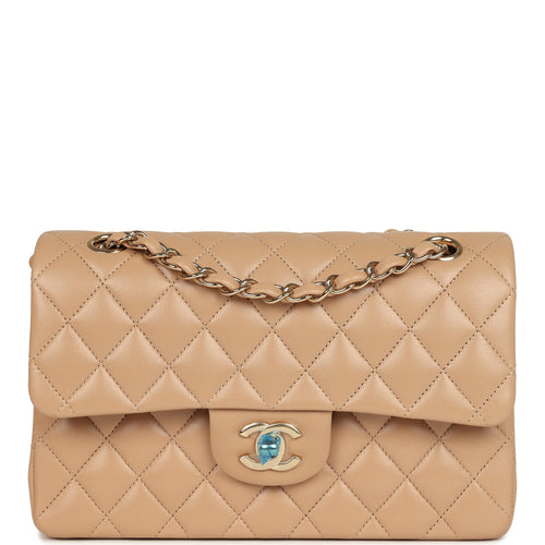 Chanel Small Classic Double Flap Dark Beige Lambskin Gold Hardware