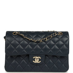 Pre-owned Chanel Small Classic Double Flap Bag Dark Blue Caviar Light Gold Hardware