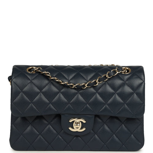 Pre-owned Chanel Small Classic Double Flap Bag Dark Blue Caviar Light Gold Hardware