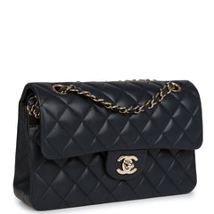 Pre-owned Chanel Small Classic Double Flap Bag Dark Blue Caviar Light Gold Hardware