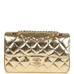 Chanel Small Classic Double Flap Gold Hammered Metallic Calfskin Brush
