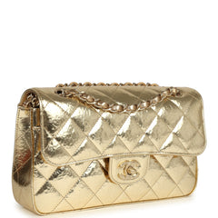 Chanel Small Classic Double Flap Gold Hammered Metallic Calfskin Brushed Gold Hardware