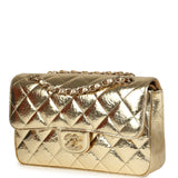Chanel Small Classic Double Flap Gold Hammered Metallic Calfskin Brushed Gold Hardware