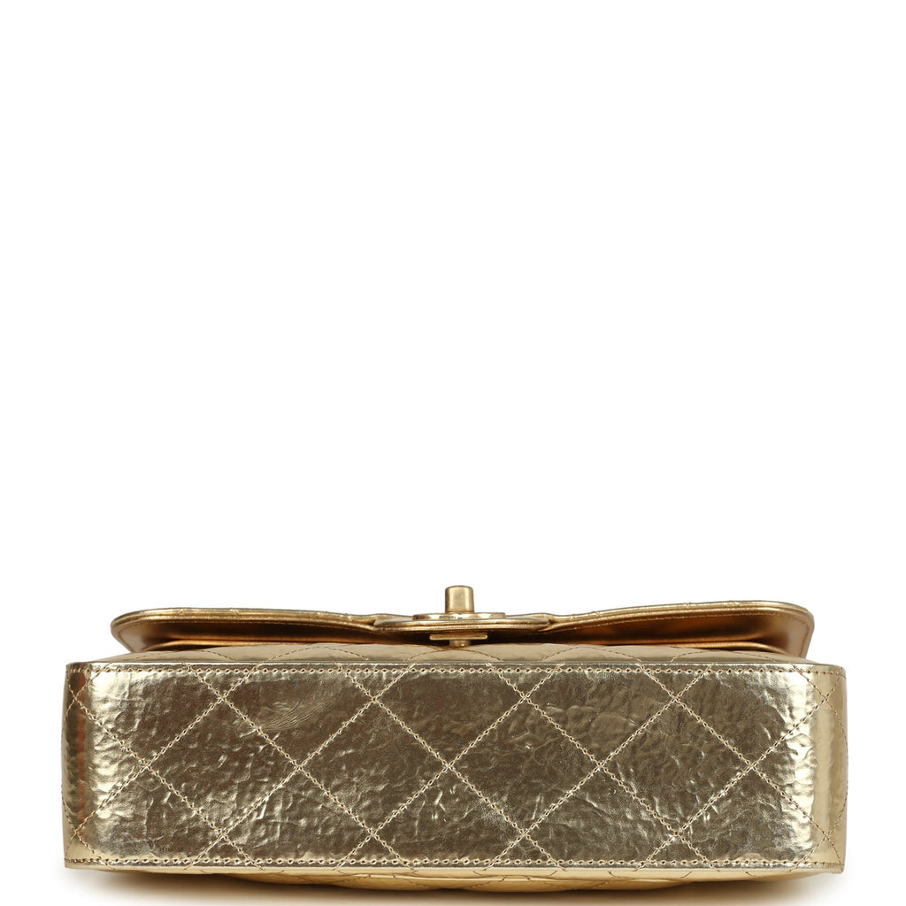 Chanel Small Classic Double Flap Gold Hammered Metallic Calfskin Brush