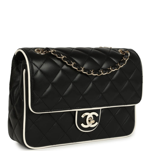 Chanel Small Graphic Frame Flap Bag Black and White Lambskin Light Gold Hardware