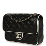 Chanel Small Graphic Frame Flap Bag Black and White Lambskin Light Gold Hardware