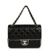 Chanel Small Graphic Frame Flap Bag Black and White Lambskin Light Gold Hardware