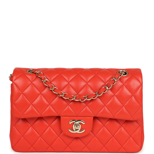 Pre-owned Chanel Small Classic Double Flap Bag Red Lambskin Light Gold Hardware