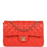 Pre-owned Chanel Small Classic Double Flap Bag Red Lambskin Light Gold Hardware - Thumbnail View 1