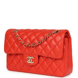 Pre-owned Chanel Small Classic Double Flap Bag Red Lambskin Light Gold Hardware - Thumbnail View 5
