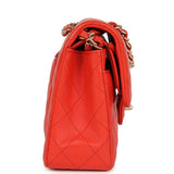 Pre-owned Chanel Small Classic Double Flap Bag Red Lambskin Light Gold Hardware - Thumbnail View 3