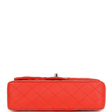 Pre-owned Chanel Small Classic Double Flap Bag Red Lambskin Light Gold Hardware - Thumbnail View 6