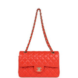 Pre-owned Chanel Small Classic Double Flap Bag Red Lambskin Light Gold Hardware - Thumbnail View 7