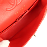 Pre-owned Chanel Small Classic Double Flap Bag Red Lambskin Light Gold Hardware - Thumbnail View 9