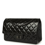 Pre-owned Chanel Small Reissue 225 2.55 Double Flap Bag So Black Shiny Crumpled Calfskin Black Hardware