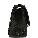 Pre-owned Chanel Small Reissue 225 2.55 Double Flap Bag So Black Shiny Crumpled Calfskin Black Hardware