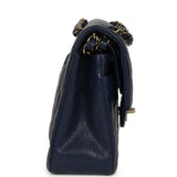 Pre-owned Chanel Small Classic Double Flap Bag Navy Blue Caviar Gold Hardware