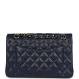 Pre-owned Chanel Small Classic Double Flap Bag Navy Blue Caviar Gold Hardware