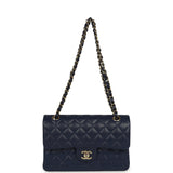 Pre-owned Chanel Small Classic Double Flap Bag Navy Blue Caviar Gold Hardware