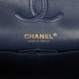 Pre-owned Chanel Small Classic Double Flap Bag Navy Blue Caviar Gold Hardware