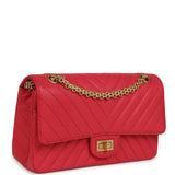 Chanel Small Reissue 225 2.55 Double Flap Bag Pink Chevron Calfskin Antique Gold Hardware