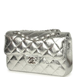 Pre-owned Chanel Small Classic Double Flap Silver Hammered Metallic Calfskin Silver Hardware