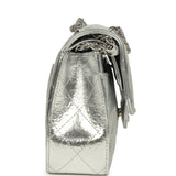 Pre-owned Chanel Small Classic Double Flap Silver Hammered Metallic Calfskin Silver Hardware