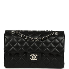 Pre-owned Chanel Small Classic Double Flap Bag Black Lambskin Silver Hardware